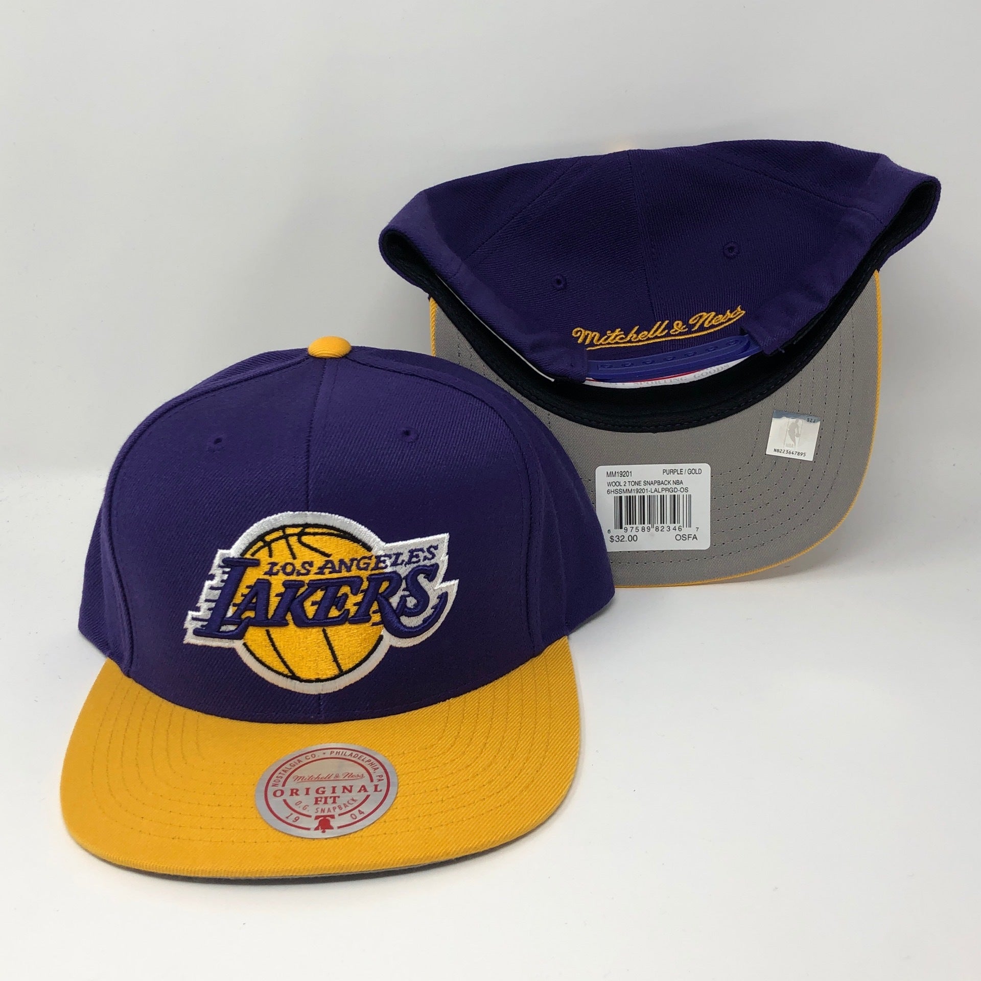 Men's Mitchell Ness Purple/Gold Los Angeles Lakers Two-Tone Wool Snapback  Hat